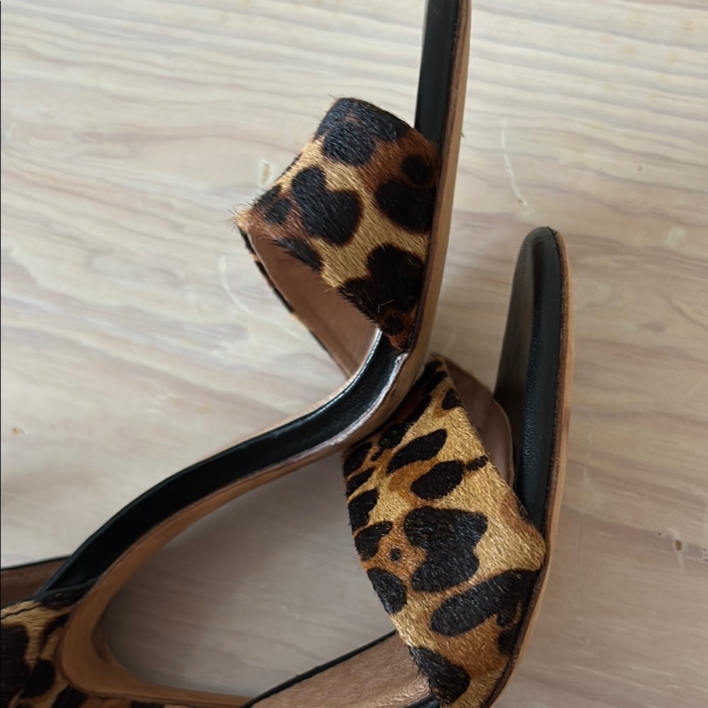 Joie Calfskin Leather Animal Print Stiletto Heels Sexy Sandals 9 - Picture 8 of 8